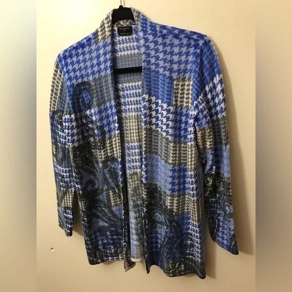 Talbots Womens Pure Merino Wool Houndstooth Paisley Print Open Cardigan Size M - Picture 4 of 15